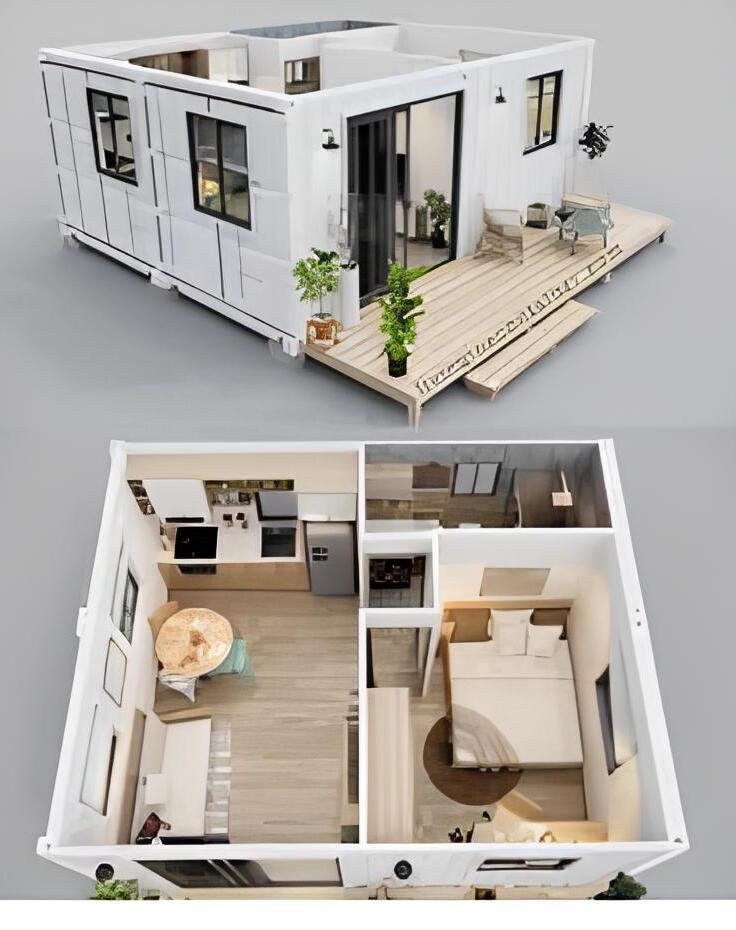 Nhà lắp ghép container 2x20 feet màu trắng có toilet diện tích 30m2