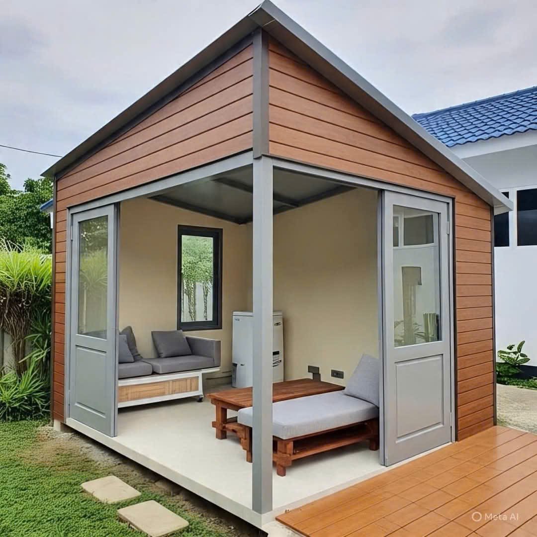 Nhà lắp ghép mái lệch màu gỗ diện tích 20m2